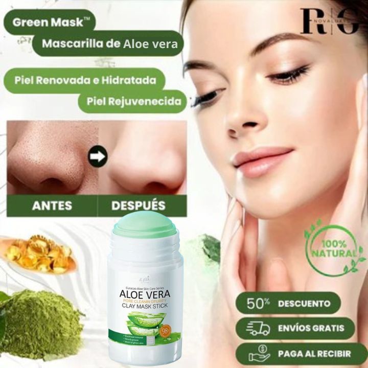 (Nuevo Embalaje) Mascarilla Facial de Té Verde y Aloe Vera - Entrega GRATIS